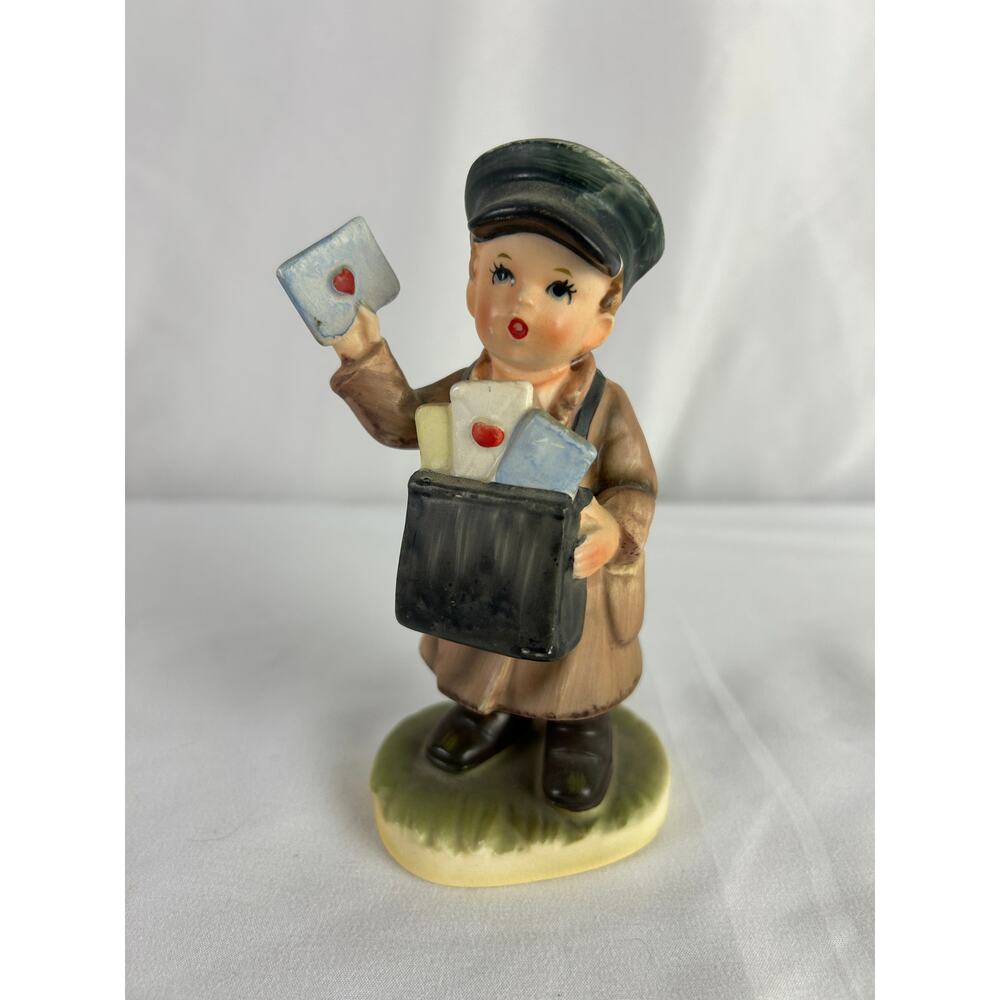 Vintage Japan Boy Mail Carrier Figurine Letters Satchel C8748